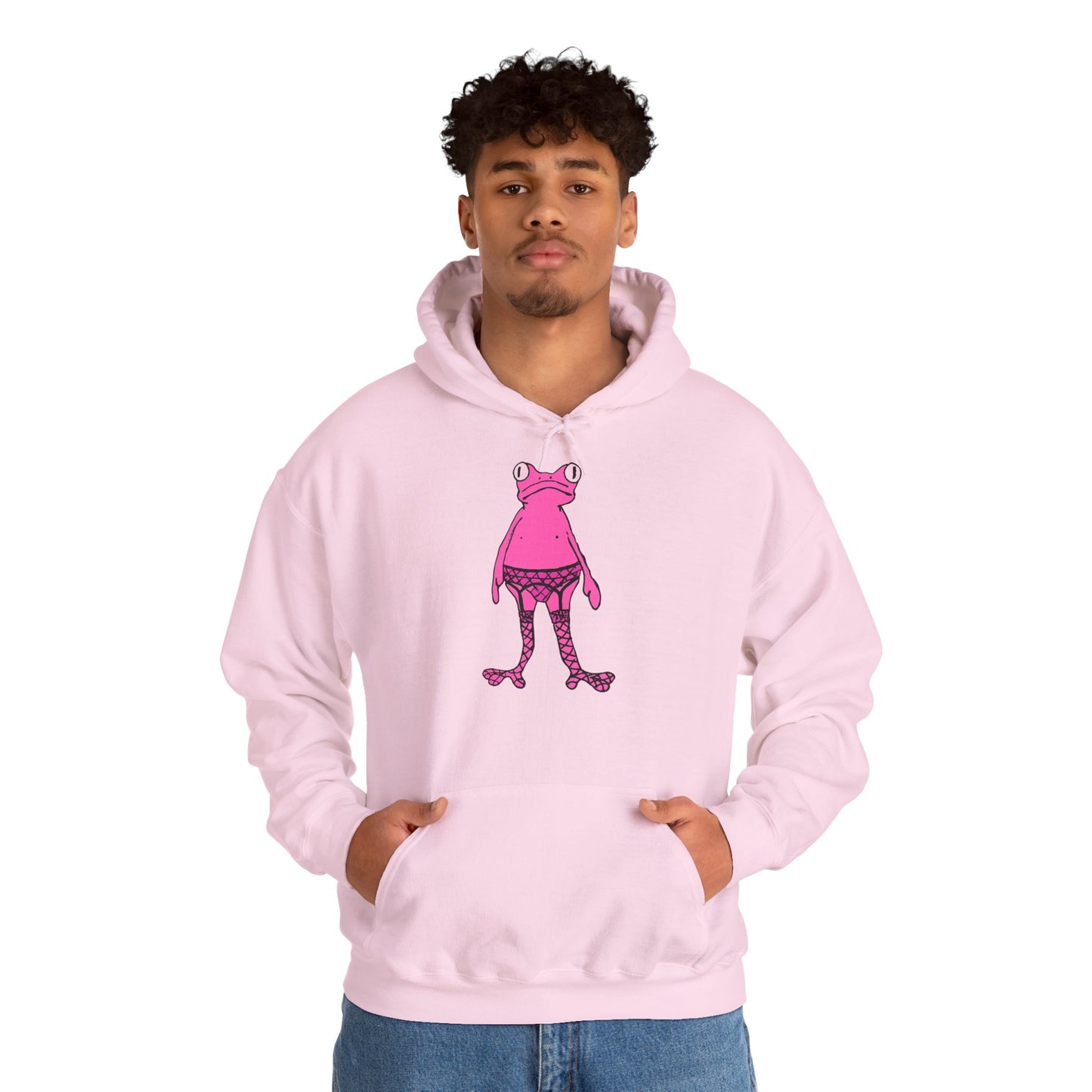 Hot Pink Frog in Fishnets: Unisex Heavy Blend™ Hooded Sweatshirt
